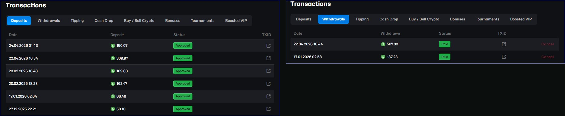 Dmitry AFFSTROY account history with approved deposits and paid withdrawals
