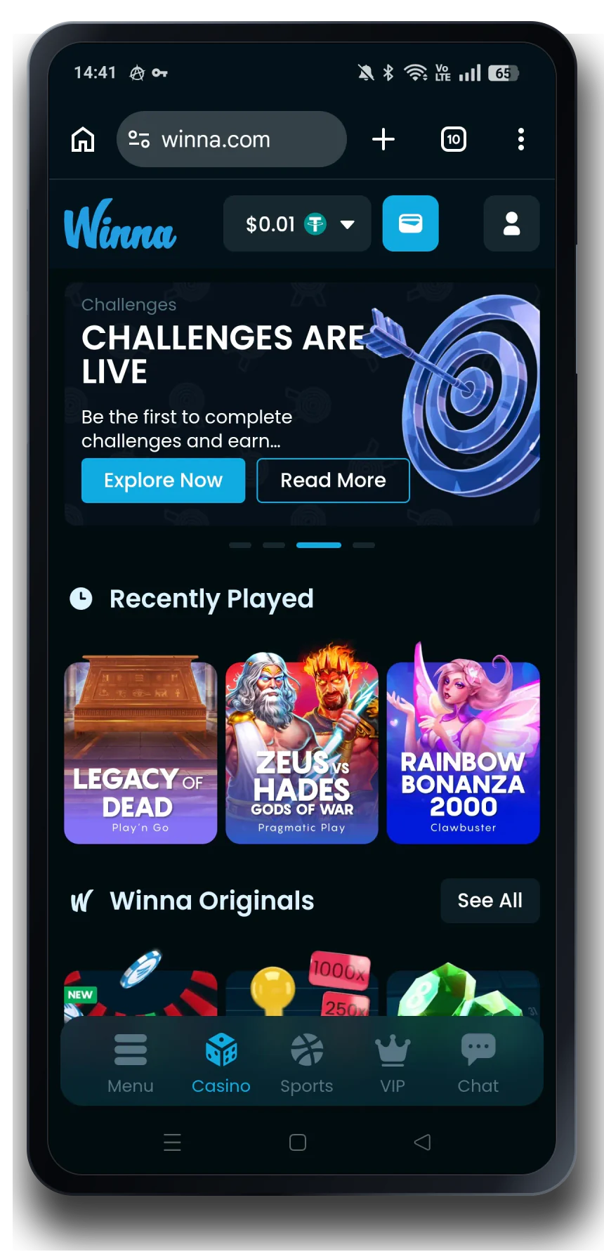 Winna home on a mobile phone